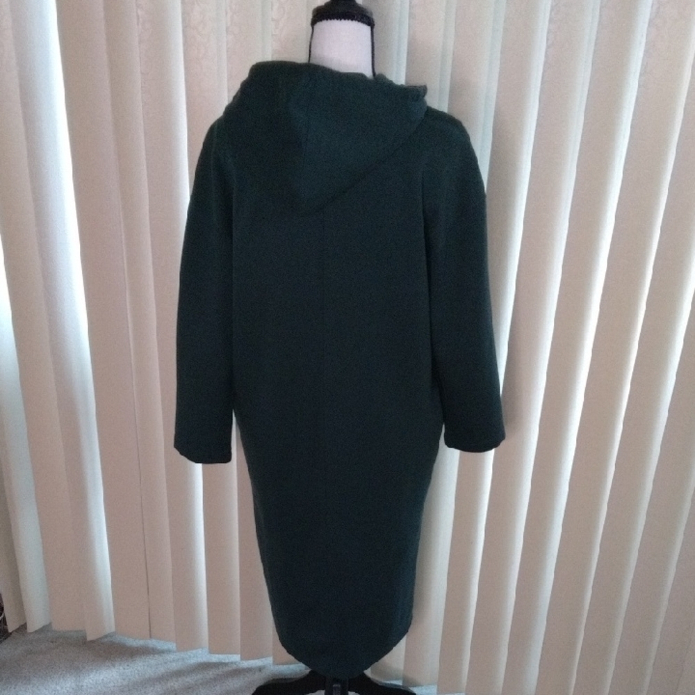 Dark Green Full-Length Hooded Coat with Textured Fabric - Picture 2 of 6